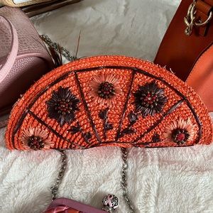Orange Marciano Clutch Brown flower details